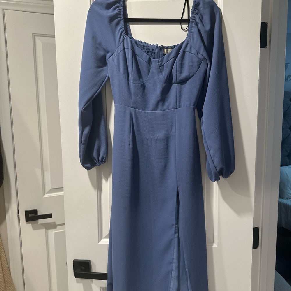 Forever 21 Blue Long Sleeve Sundress with Square Neckline